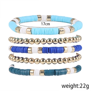 Ensemble de 5 bracelets bohèmes en perles Heishi et billes dorées pour femmes et hommes