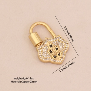 DIY gold heart lock bracelet charm with white and black zircon on copper base