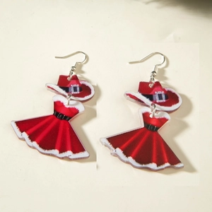 Détail de boucles d'oreilles jupe et chapeau de Noël en acrylique avec crochets en argent