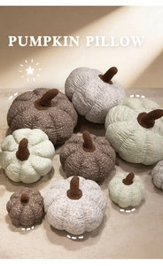 Floral pumpkin plush pillows in various sizes arranged on a soft beige home rug