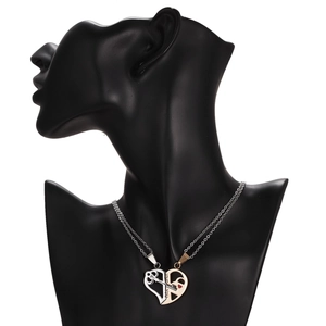 Creative stainless steel heart puzzle necklace for couples with gold and silver finish