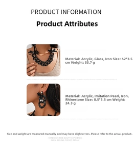 Detailed size specifications for chunky acrylic chain necklace and oversized drop earrings