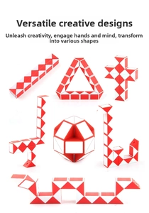 Multi-shape educational red and white magic snake puzzle showing various folded geometric forms