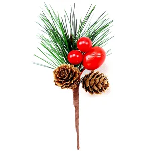 Mini Christmas picks with red berries, pine cones and green pine needles for holiday decor