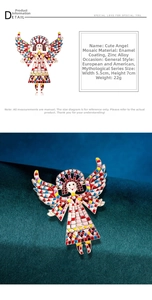 Detailed view of angel wing brooch showing zinc alloy material and 5.5x7cm dimensions