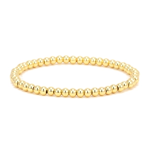 Polished 18K gold-plated beaded elastic bracelet with high-shine metallic finish