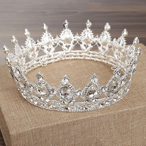 Close-up of sparkling crystals and silver metal details on a bridal wedding crown