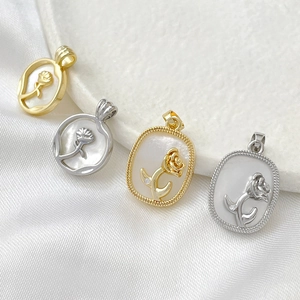 18k gold plated rose pendant with white mother of pearl in round and oval styles