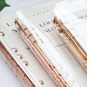 Minimalist transparent 6-hole PVC loose-leaf notebook binder cover with rose gold rings