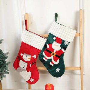 Christmas Stocking Velvet Embroidered Santa Snowman Holiday Hanging Decoration Gift Candy Bag Large Cartoon