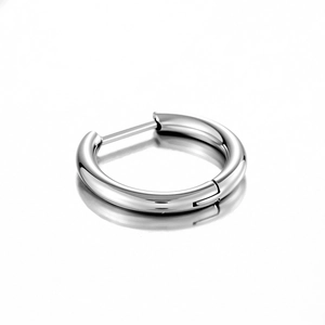 Polished G23 titanium semi-circle hoop earring with straight pin on white background