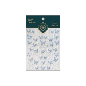 Iridescent blue butterfly nail art stickers with laser holographic finish for manicure
