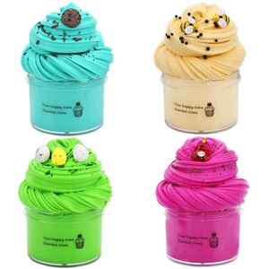 Detail view of 4-pack colorful butter slime kit with Tiffany blue and rose red textures