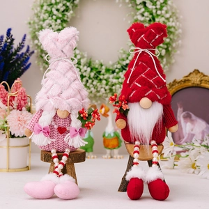 Valentine's Day Gnome Plush Doll with Sequin Hat Heart Decor Artificial Pearl Hanging Legs For Couple Gift Romantic Home Decor