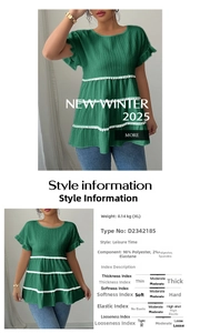 Detail of green textured blouse with ruffle sleeves and delicate white lace trim