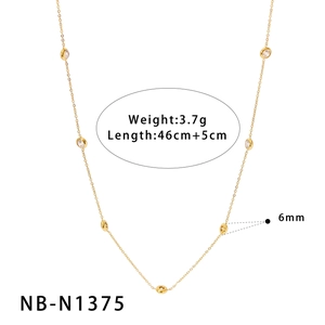 Detail view of gold stainless steel necklace with dimensions: 46cm length and 3.7g weight