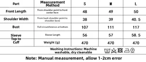 Size chart for women's bomber jacket showing length, shoulder, bust, and sleeve measurements