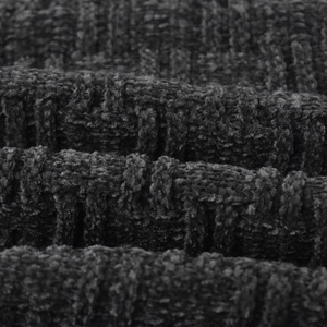 Thick dark gray knit beanie set with chenille ribbed texture and warm fleece lining