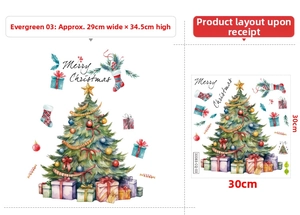 Detail of watercolor Christmas tree wall stickers showing product layout and dimensions