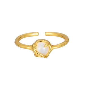 Minimalist S925 sterling silver open ring with gold plating and white agate gemstone