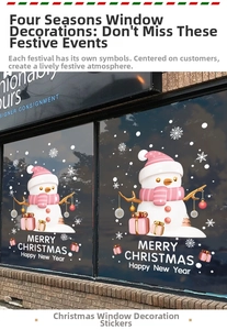 Detail of Christmas snowman window decals with 3D effect on shop glass display
