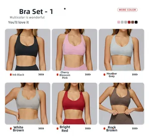 Detail showcasing variety of color options for women's high-stretch yoga bra set