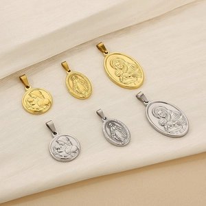 Religious stainless steel pendants with Virgin Mary in gold and silver finishes