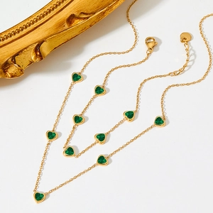 Sweet Heart Zircon Necklace And Bracelet Stainless Steel Luxury Fashion Women Jewelry Accessories