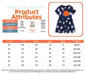 Tableau de guide des tailles pour robe à pois fille avec mesures détaillées du 2T au 7T