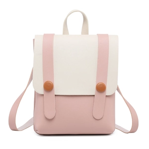 Stylish pink and cream colorblock mini square backpack for women with decorative flap