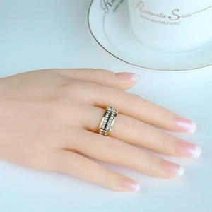 Elegant 18K gold-plated double-layer ring featuring sparkling white cubic zirconia stones