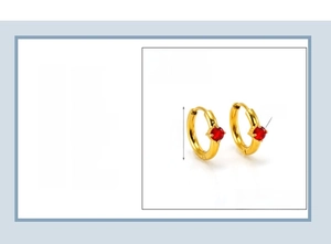 Détails de boucles d'oreilles en acier plaqué or 18 carats avec zircon rouge et taille 11mm