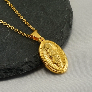 Religious Pendant Necklace Stainless Steel Saint Jude Benedict Oval Medallion Faith Jewelry For Men Women
