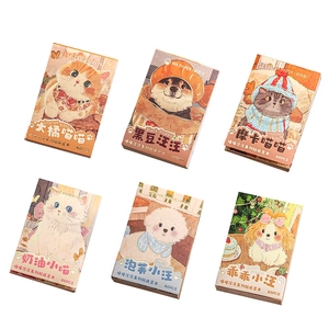 Mini sticker book set with 6 cute hand-drawn cat and dog designs for scrapbooking