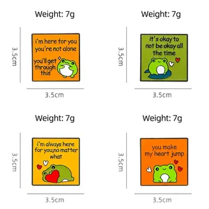 Set of 4 cute cartoon frog enamel pins with motivational quotes for bags and clothing
