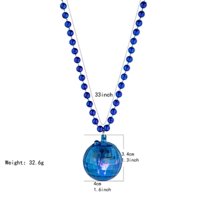Luminous blue bead necklace with detailed dimensions for ball pendant and chain length