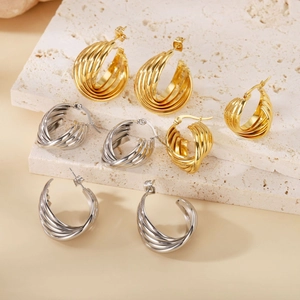 316L stainless steel geometric layered earrings in gold and silver finish styles