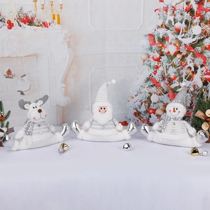 Glittering Reindeer, Santa, and Snowman plush holiday figurines for Christmas decor