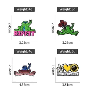 Ensemble de pin's grenouilles de dessin animé avec motifs créatifs et dimensions