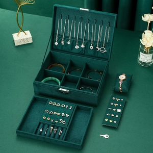 Large capacity velvet jewelry organizer with multi-layer storage for rings and necklaces