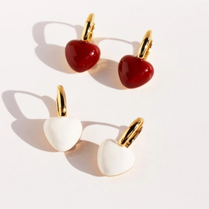 Vintage Brass Heart Enamel Stud Earrings For Women With 925 Sterling Silver Earring Post Gold Plated Geometric Ear Jewelry