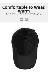 Detailed view of the thick warm fleece lining inside the black winter baseball cap