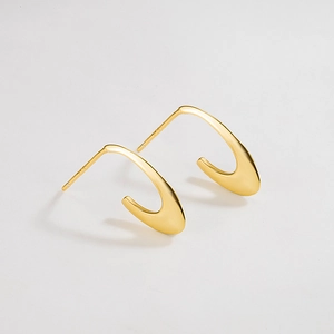 Minimalist S925 sterling silver U-shaped gold earrings for women with sleek modern design