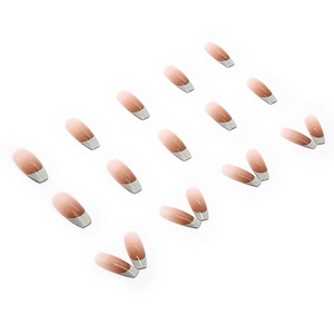 Classic French ombre long coffin press-on nails set in nude pink and white gradient