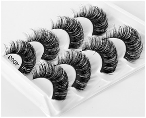 Close-up of 5 pairs of thick Russian volume false eyelashes 4003 with D-curl effect