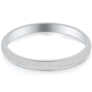 Bracciale rigido in acciaio inossidabile argento con quattro file di diamanti pavé