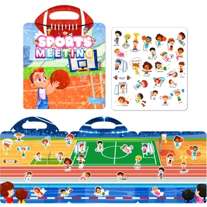 Livre d'Autocollants en Gelée Réutilisables pour Enfants Thème Rencontre Sportive Livre de Calme Éducatif Jouet Sensoriel DIY