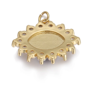 Detail view of a gold-toned sunburst pendant setting for DIY jewelry making