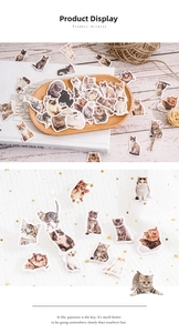 Detailed view of realistic cat stickers with white edges for scrapbooking and DIY crafts