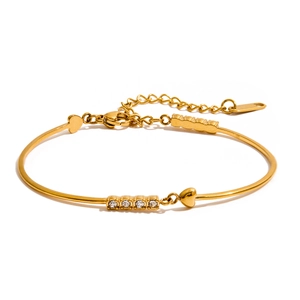 Stainless Steel Heart Pendant Bracelet 18K Gold Plated Zircon Inlaid Adjustable Fashion Bangle Jewelry For Women